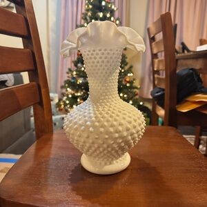 Vintage Fenton Milk Glass Hobnail 11" Inch Ruffled Top Large Vase